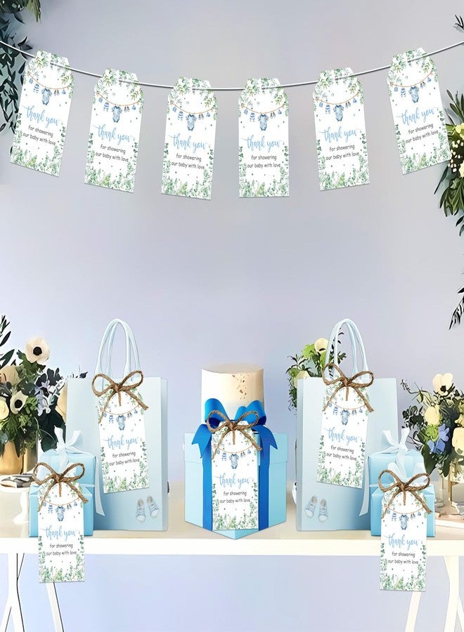 Serencatcher Baby Shower Thank You Tags Boy, 50pcs Greenery Blue Boy Clothes Thank You Tags with String Thank You for Showering Our Baby with Love Gift Tags for Baby Shower Party Favors - Image 4